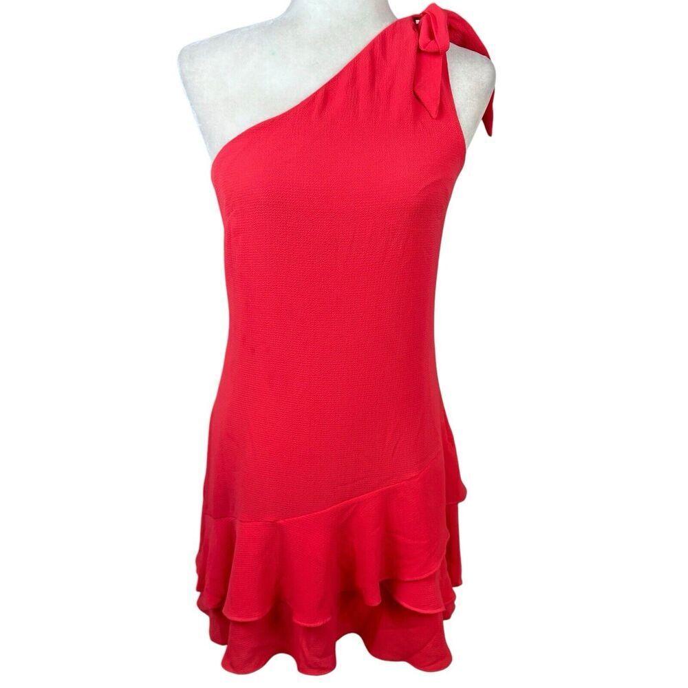 BCBG Dress Womens Size 4‎ Orange Teired Ruffle Asymmetrical Cocktail Mini New - Picture 4 of 15